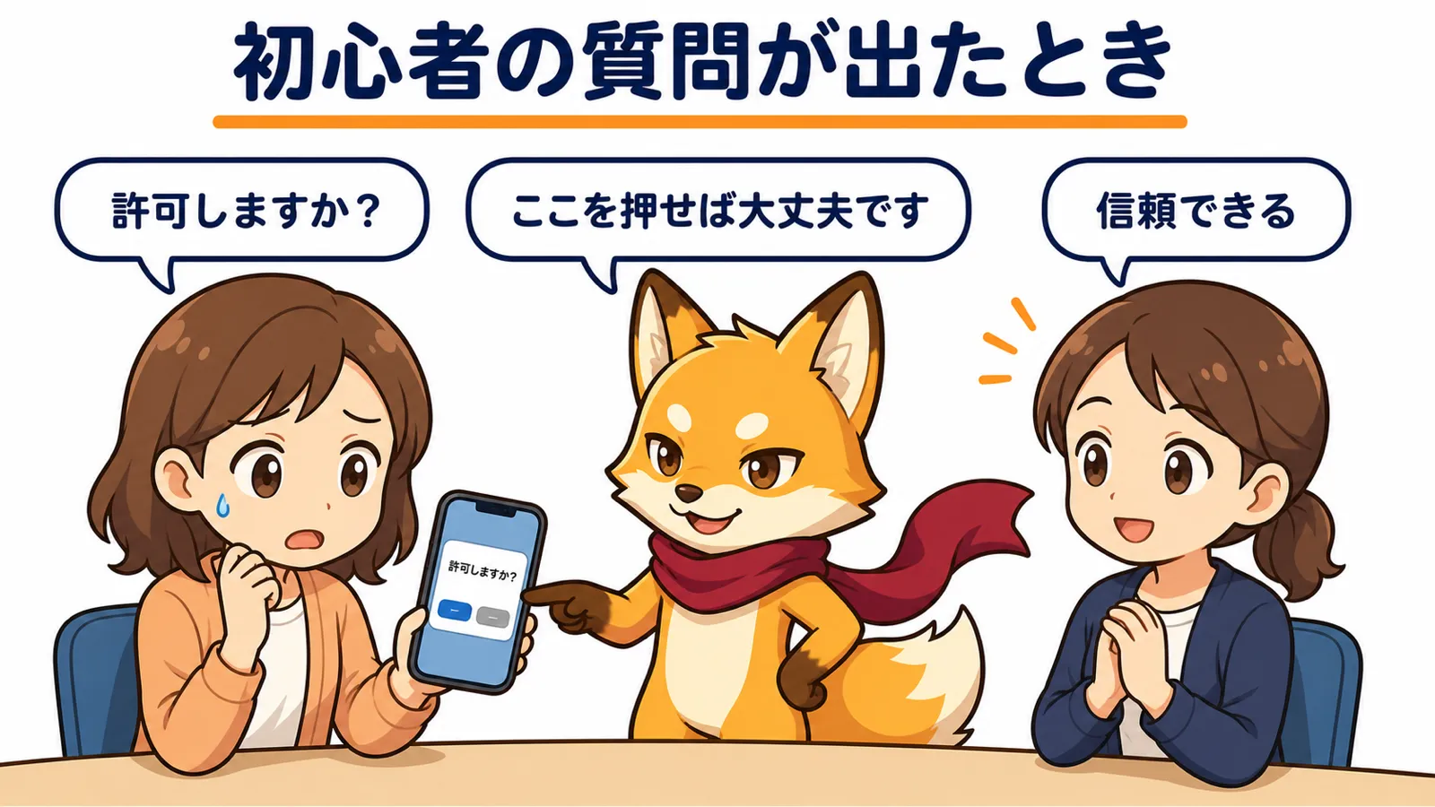 セミナー会場でスマートフォンを見せながら説明する講師と、その様子を見守る参加者の図