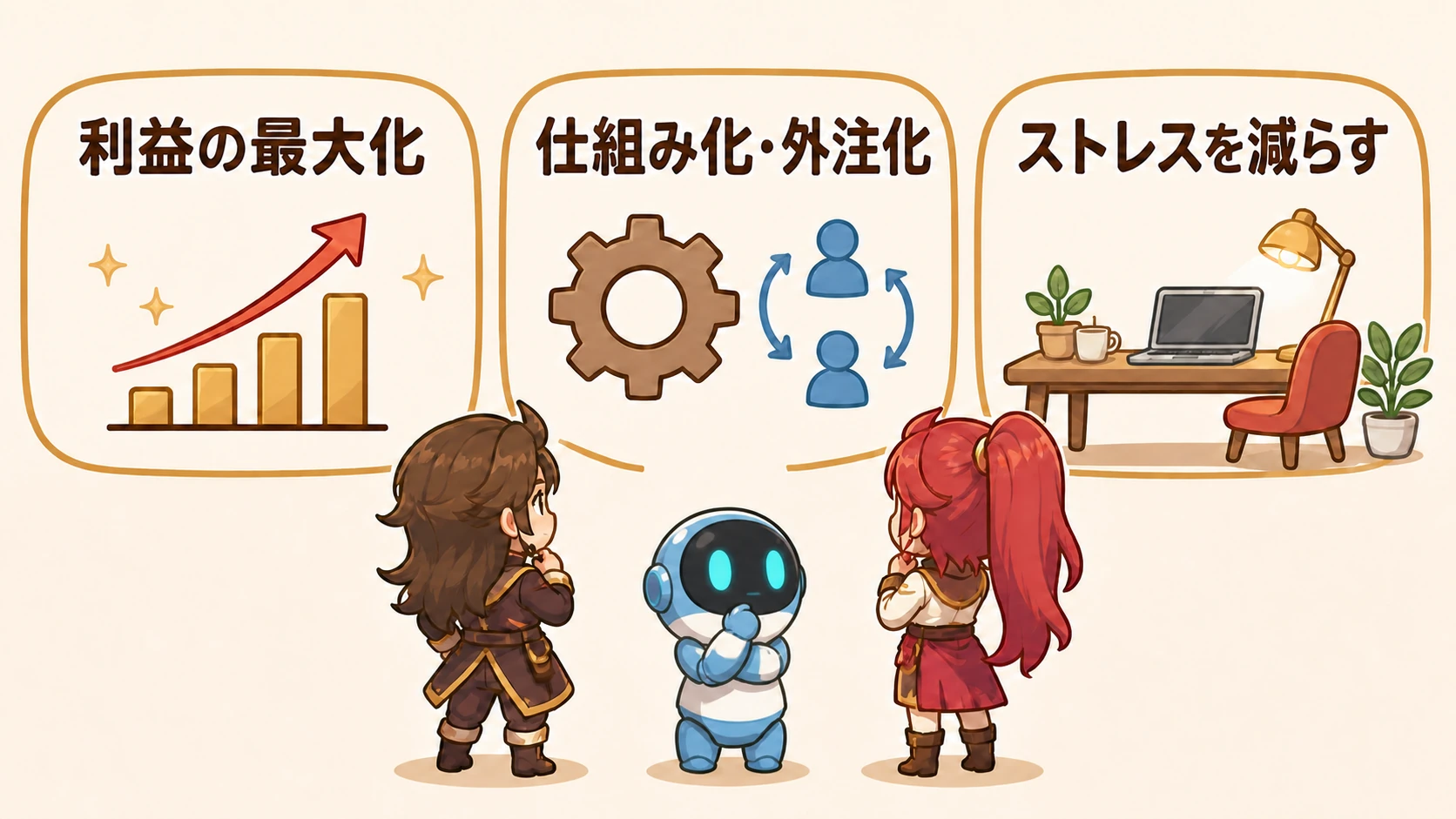 利益の最大化とストレス軽減を比べる図