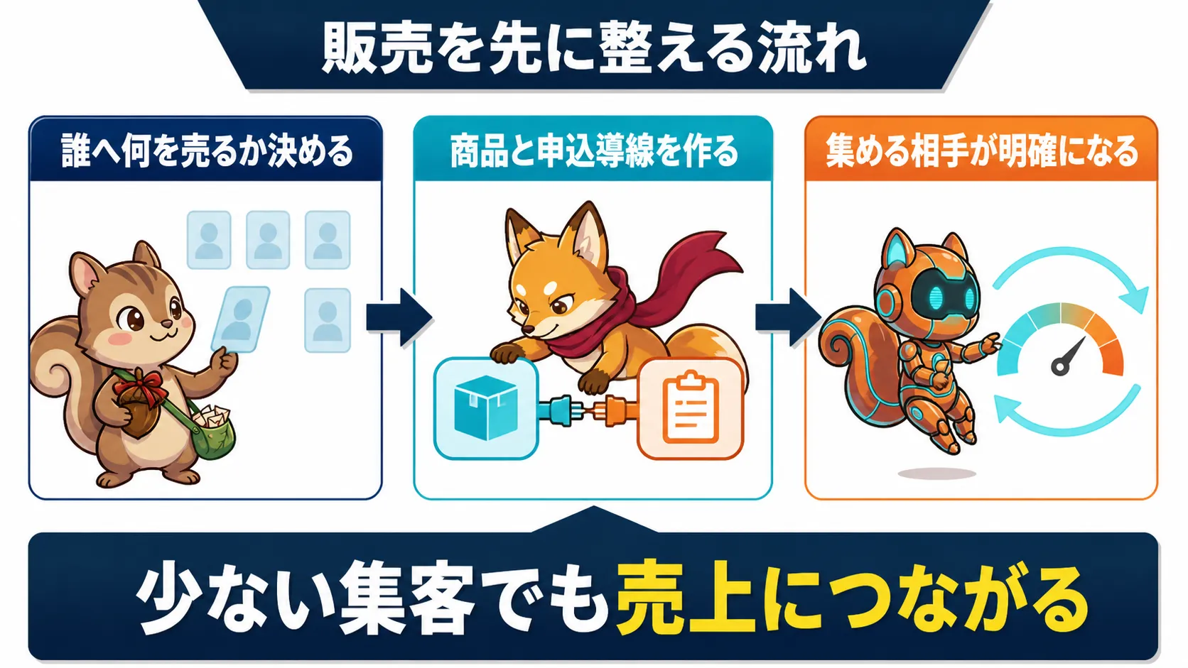 商品と申込導線を整えてから集客する流れの図解