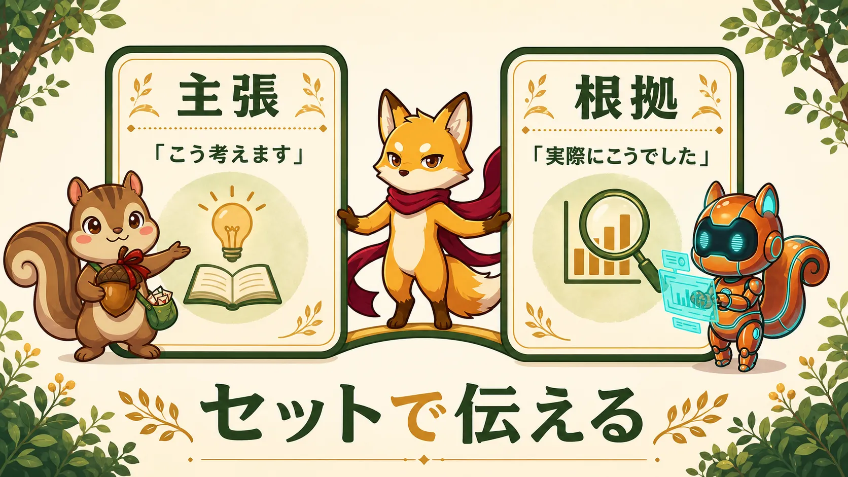 「主張」と「根拠」をセットで伝えることを表した図